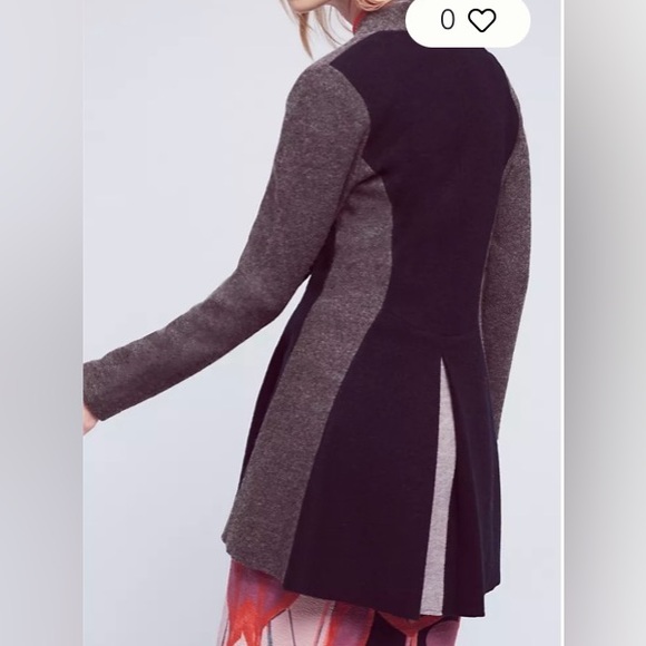 Anthropologie Small  Rosie Neira gray & navy wool sweater w/tie to front/back - Picture 5 of 16